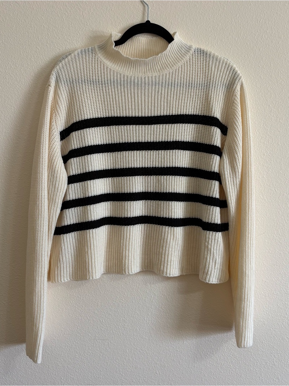 Women's Cream Striped Turtleneck Sweater